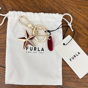 Furla Gold and Burgundy Star Key Holder Bag Charm
